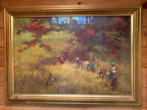 『インドネシアの農村ー刈り入れの時ー』絵画 油絵 額入り 額付き インテリア アート 壁掛け 70cm×50cm