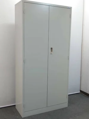 両開き書庫 スチール書庫 収納庫 キャビネット カギ付き ホワイト H1790 D380 W880　中古