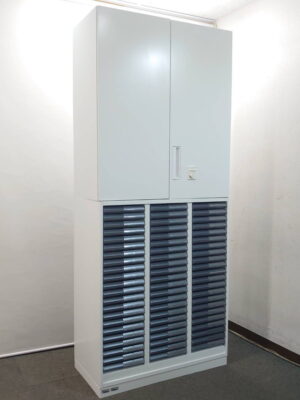 コクヨ 上下書庫 両開き トレー書庫 キャビネット オフィス収納 ホワイト W900 D450 H2160 中古