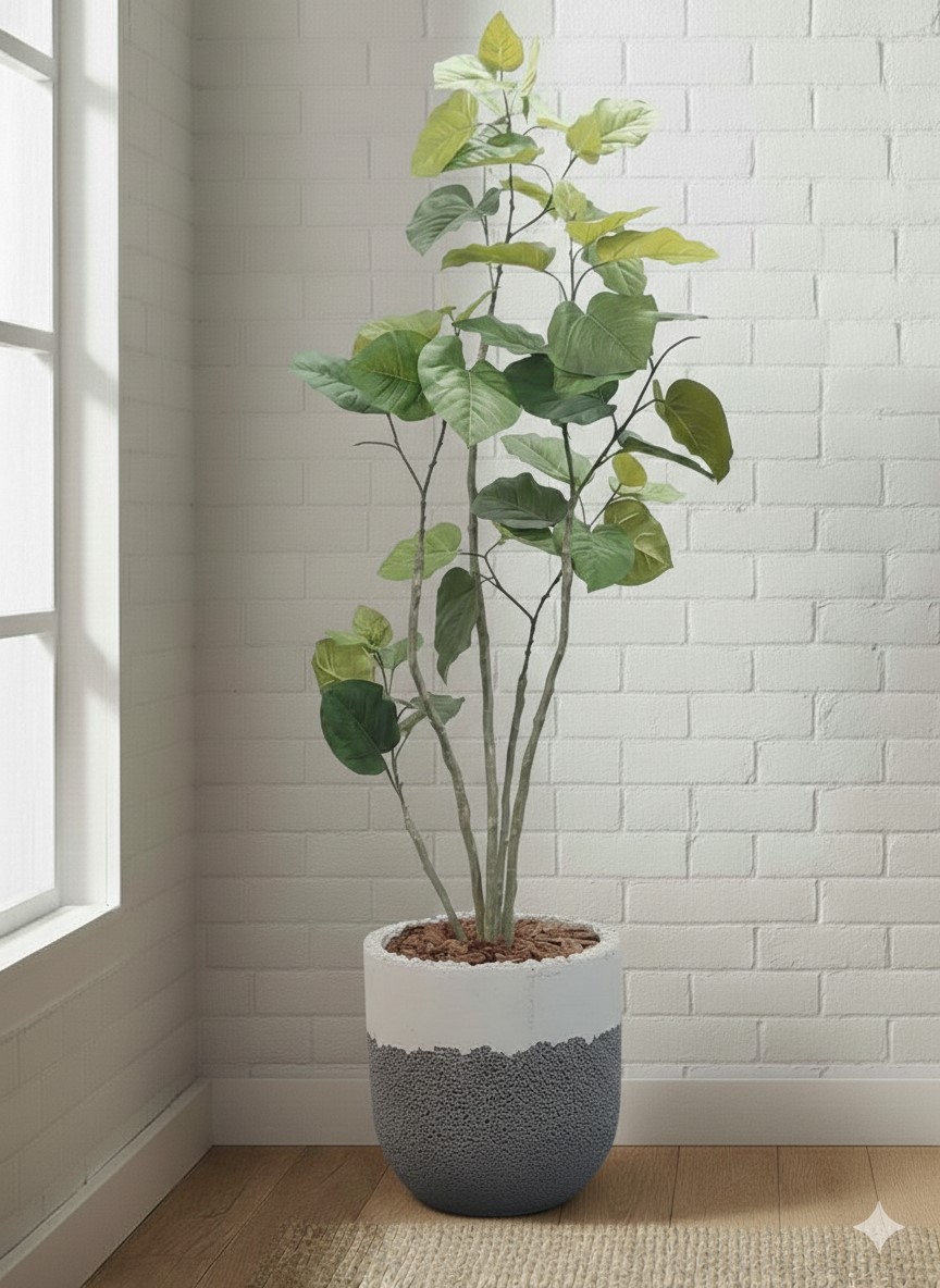 フェイクグリーン H1740 鉢付き インテリアグリーン 人工観葉植物 フィカス・ウンベラータ風 陶器プランター付き - 画像 (2)