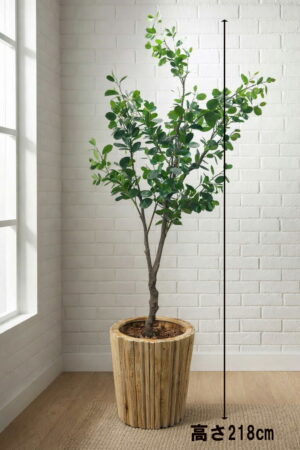 フェイクグリーン H2180 鉢付き インテリアグリーン 人工観葉植物 ゴムの木風 木製プランター付き