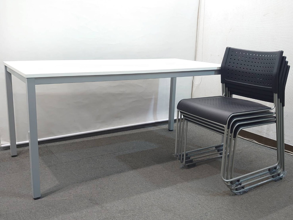 ミーティングセット 4人用 会議セット テーブル3色あり 会議チェア スタッキングチェア 中古 - 画像 (4)