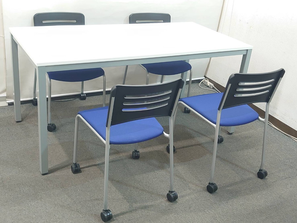 ミーティングセット 4人用 会議セット テーブル3色あり 会議チェア スタッキングチェア 中古 - 画像 (3)