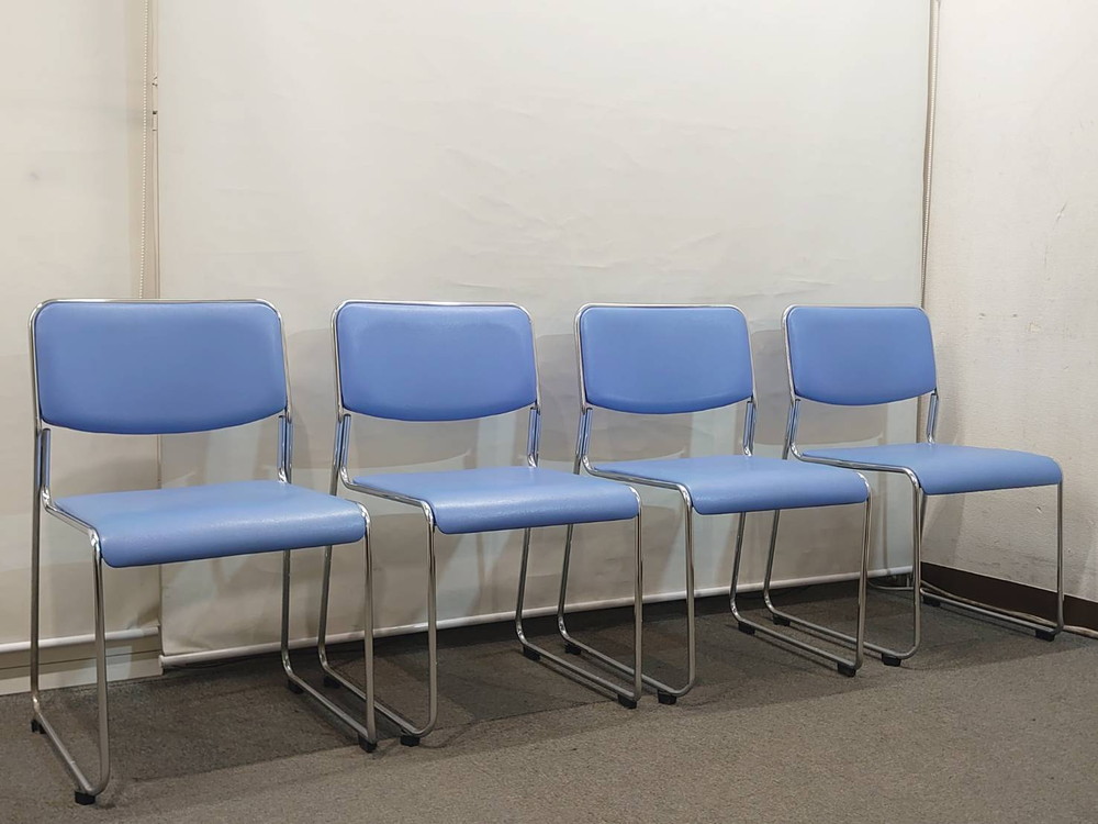 在庫580脚 会議チェア 100脚セット スタッキングチェア ループ脚 ライトブルー 中古 - 画像 (9)