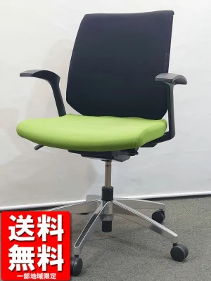 オフィスチェア デスクチェア 事務チェア 肘付き ライオン セルビィ ブラック×グリーン NO.3130F【中古オフィス家具】【中古】