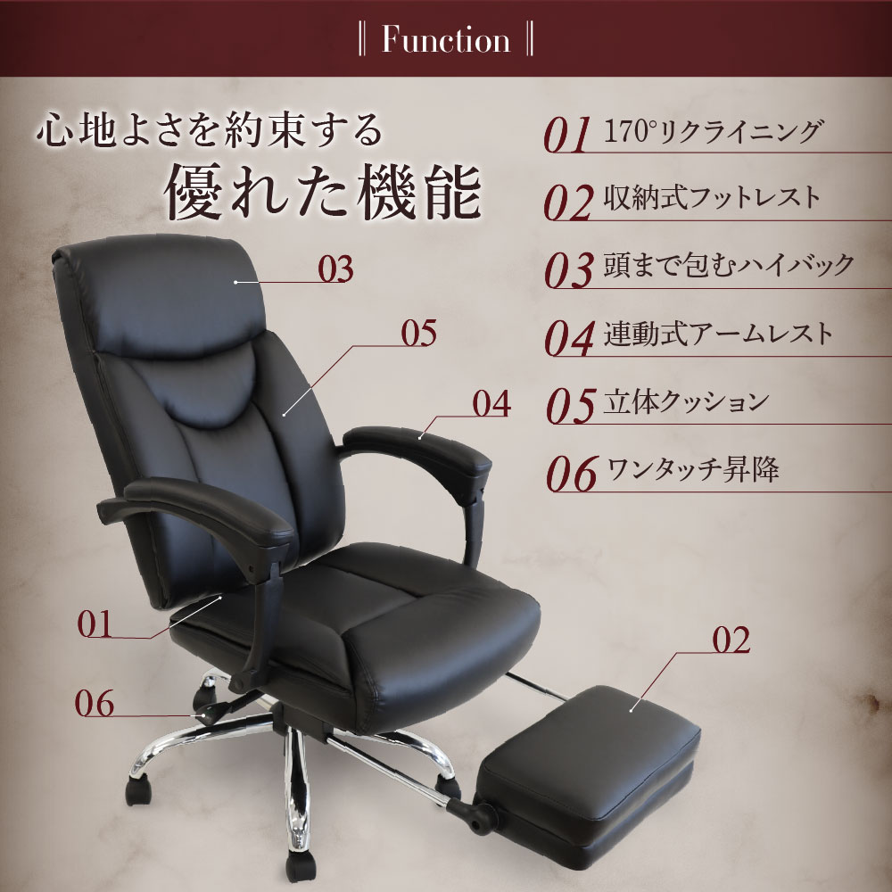 オフィスチェア レザー張り リクライニング 肘付き DPS-1 ルキット エグゼクティブチェア 役員チェア 新品 - 画像 (4)