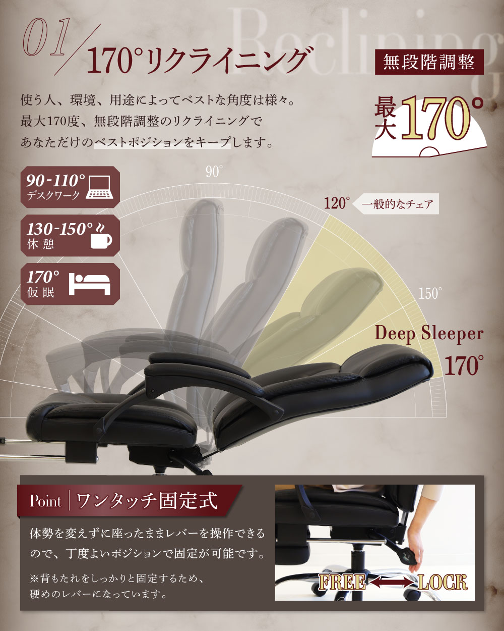 オフィスチェア レザー張り リクライニング 肘付き DPS-1 ルキット エグゼクティブチェア 役員チェア 新品 - 画像 (5)