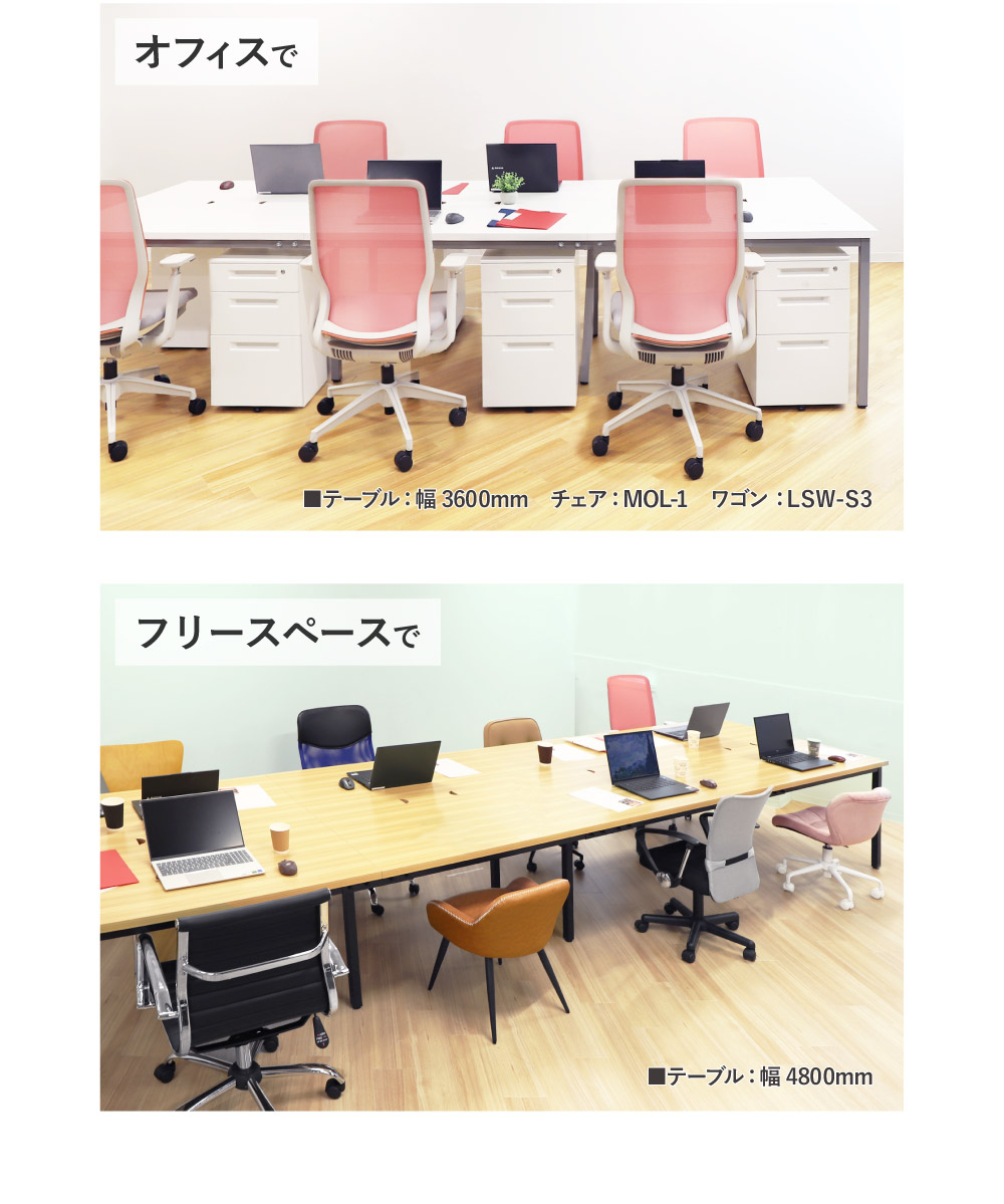 フリーアドレスデスク 会議用テーブル W3600×D1200 配線ボックス付 GFA-3612 ルキット - 画像 (4)