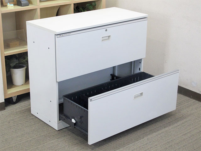 ラテラル書庫 2段 鍵付き イトーキ シンライン W900 ホワイト HTM-069AAS-W9 中古 - 画像 (4)
