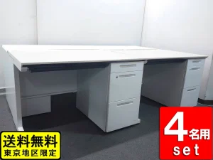 美品 デスクセット 4名用 片袖机 W1100 D700 H720 片袖デスク オフィスデスク カギ付き コクヨ iS 中古