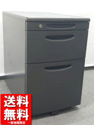 ワゴン 3段 オカムラ SD デスクワゴン ブラック 黒 キャスターワゴン 鍵付き 中古