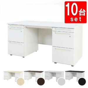 10台セット オフィスデスク 両袖机 幅1400×奥行700mm 本体ホワイト グレー ルキット LRD-147