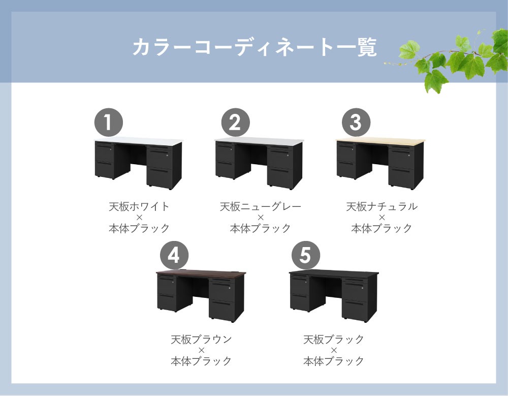 4台セット オフィスデスク 両袖机 幅1400×奥行700mm ブラック色 ルキット LKD-147B - 画像 (10)