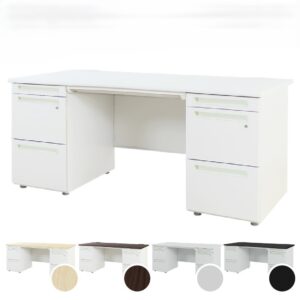 両袖デスク 幅1600mm 鍵付き オフィスデスク LRD-167 ワークデスク 事務机 パソコンデスク スチールデスク 引き出し付き 収納付き 木目調 白 黒 新品