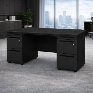 両袖机 幅1600×奥行700mm 鍵付き LRD-167B ブラック｜オフィスデスクシリーズ｜新品