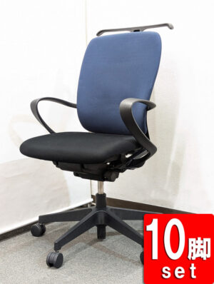 在庫80脚以上 オフィスチェア 肘付き ハンガー付き ブラック×ネイビー イトーキ フルゴ 10脚セット 中古