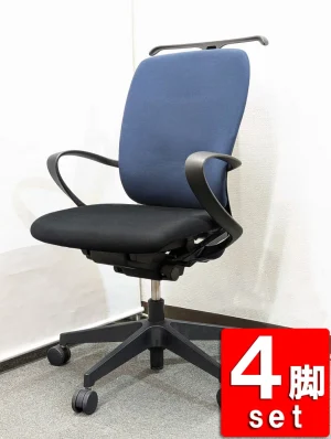 在庫80脚以上 オフィスチェア 4脚セット デスクチェア キャスターチェア ブラック×ネイビー 肘付き イトーキ フルゴ 中古