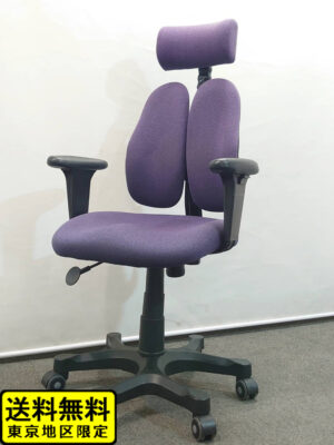 オフィスチェア デュオレスト キャスターチェア ヘッドレスト ハイバック パープル 中古