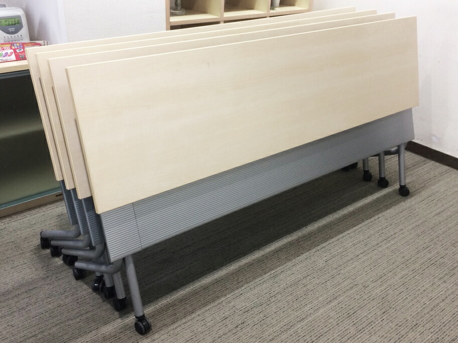 オカムラ ネスティア 折りたたみテーブル 折り畳みテーブル 会議テーブル ミーティングテーブル フラップテーブル 棚付き 中古 - 画像 (4)