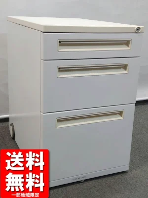 デスクワゴン 3段ワゴン サイドワゴン 袖机 脇机 ホワイト カギ付き ウチダ フィード 中古