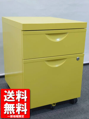 ワゴン 2段 H570 脇机 袖机 ライトグリーン キャスター デスクワゴン 引き出し 机 オフィス 中古