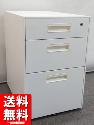 在庫10台以上 3段ワゴン プラス W395 H615 キャスターワゴン ホワイト カギ付き AS-F046SC-3 日本製 中古