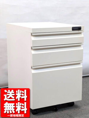 3段 ワゴン H600 袖机 脇机 ダイヤル錠 ホワイト 白 キャスターワゴン 中古