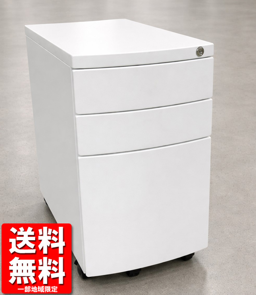 在庫80台以上 ワゴン 3段 井上金庫 デスクワゴン ホワイト キャスターワゴン 鍵付き 中古