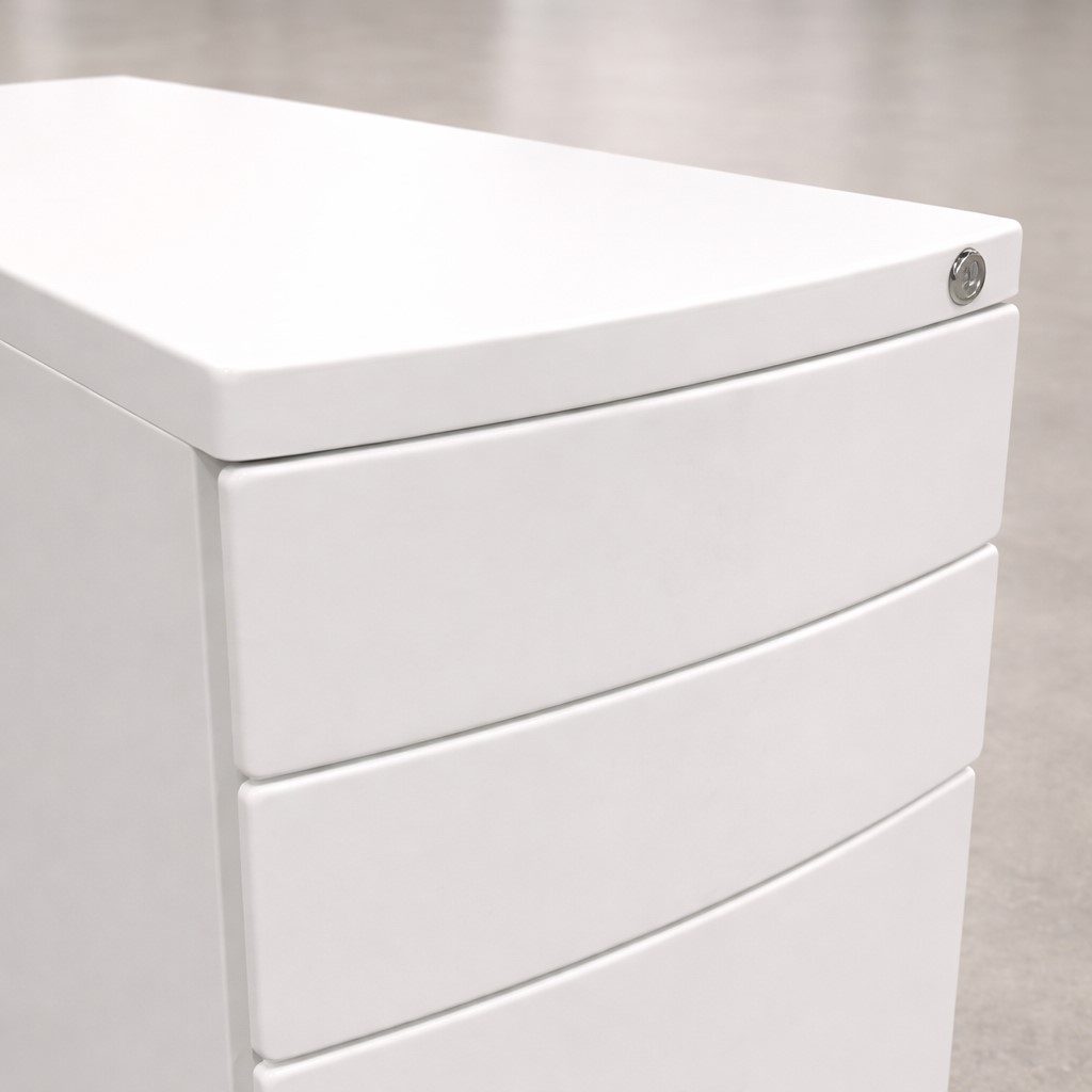 在庫80台以上 ワゴン 3段 井上金庫 デスクワゴン ホワイト キャスターワゴン 鍵付き 中古 - 画像 (4)