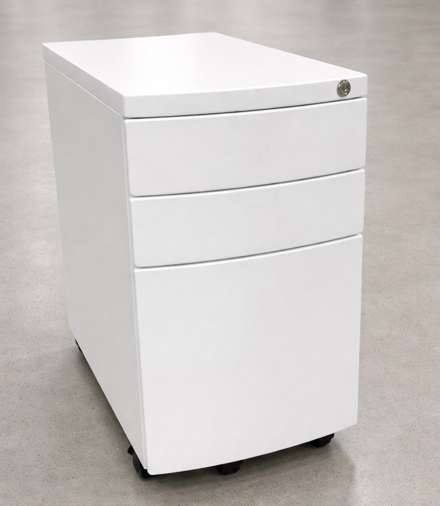 在庫80台以上 ワゴン 3段 井上金庫 デスクワゴン ホワイト キャスターワゴン 鍵付き 中古 - 画像 (2)