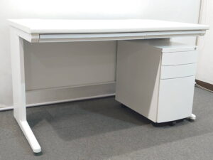 デスクワゴンセット 平机＋3段ワゴン W1200 ホワイト スチールデスク カギ付き 中古