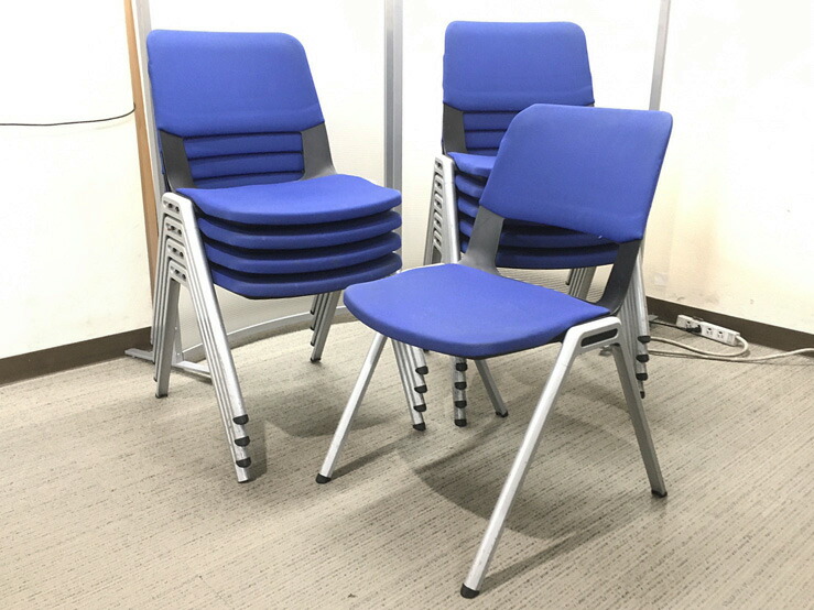 地域限定送料無料 会議チェア スタッキング チェア コクヨ 8脚セット フリップシリーズ ブルー ミーティングチェア CK-600 中古 - 画像 (2)