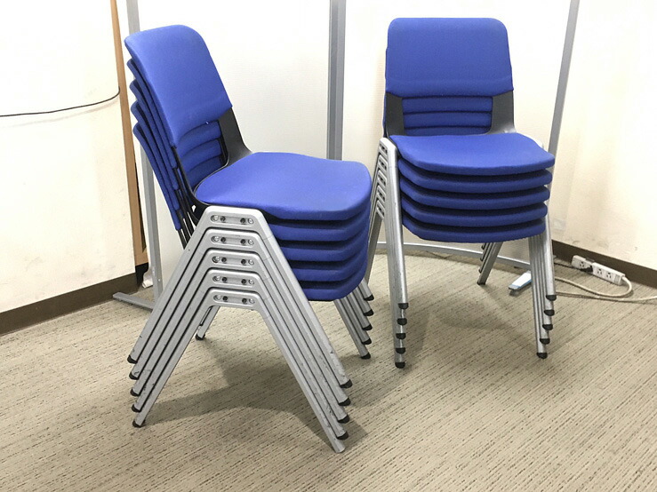 地域限定送料無料 会議チェア スタッキング チェア コクヨ 8脚セット フリップシリーズ ブルー ミーティングチェア CK-600 中古 - 画像 (5)