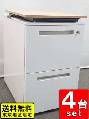 デスクワゴン 4台セット 昇降式 2段 キャスター付 イトーキ CZR 幅410mm ホワイト 中古