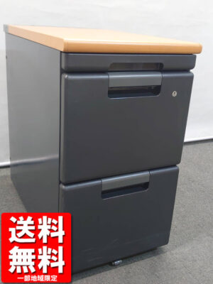 3段 脇机 袖机 ワゴン H700 プラス カギ付き キャスター付き ブラック 黒 サイドワゴン 中古