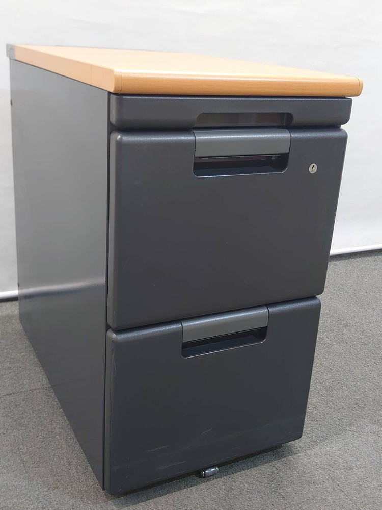 3段 脇机 袖机 ワゴン H700 プラス カギ付き キャスター付き ブラック 黒 サイドワゴン 中古 - 画像 (2)