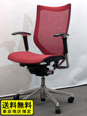 オフィスチェア メッシュチェア 肘付き オカムラ バロン レッド CP85AR FDH9 中古