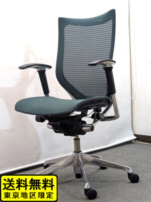オフィスチェア メッシュチェア 肘付き オカムラ バロン グリーン CP85AR FEH5 中古