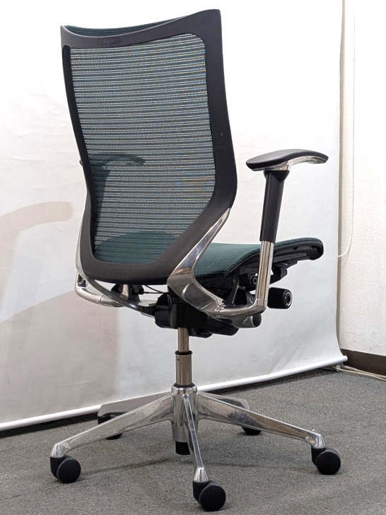オフィスチェア メッシュチェア 肘付き オカムラ バロン グリーン CP85AR FEH5 中古 - 画像 (4)