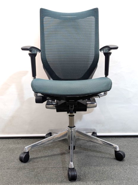 オフィスチェア メッシュチェア 肘付き オカムラ バロン グリーン CP85AR FEH5 中古 - 画像 (5)