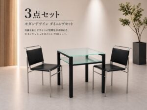 東京地区送料無料 2名用 応接セット ガラステーブル W800×D800×H720 本革チェア ダイニングセット 中古