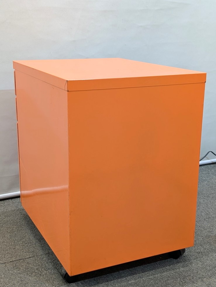 3段ワゴン 袖机 脇机 H570 デスクワゴン サイドワゴン キャスターワゴン オレンジ 中古 - 画像 (7)
