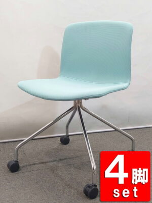 地域限定送料無料 4脚セット 会議チェア ミーティングチェア キャスター付き 肘無し ウチダ RIC-550C 中古