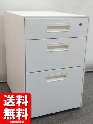 3段 ワゴン プラス W395 H615 デスクワゴン キャスターワゴン カギ付き ホワイト 中古
