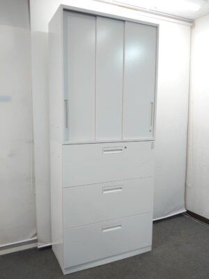上下書庫 ウチダ コクヨ W900×D450×H2165 引き違い書庫 3枚戸書庫 キャビネット ラテラル書庫 カギ付き 中古