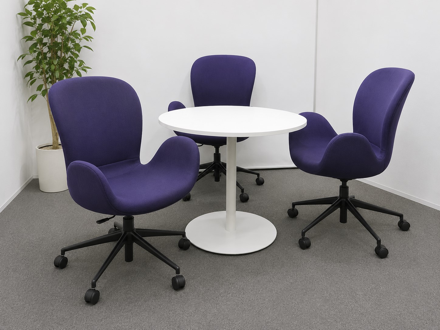 3人用 応接セット 4点セット カフェテーブルセット 丸テーブル ミーティングセット オカムラ フロックス 中古 - 画像 (2)
