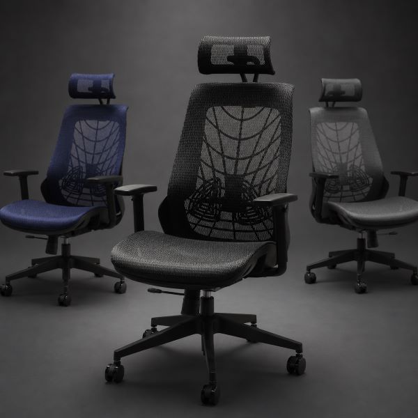 新品メッシュチェア ハイバック ランバーサポート 肘付き ヘッドレスト付 WLB-3AH