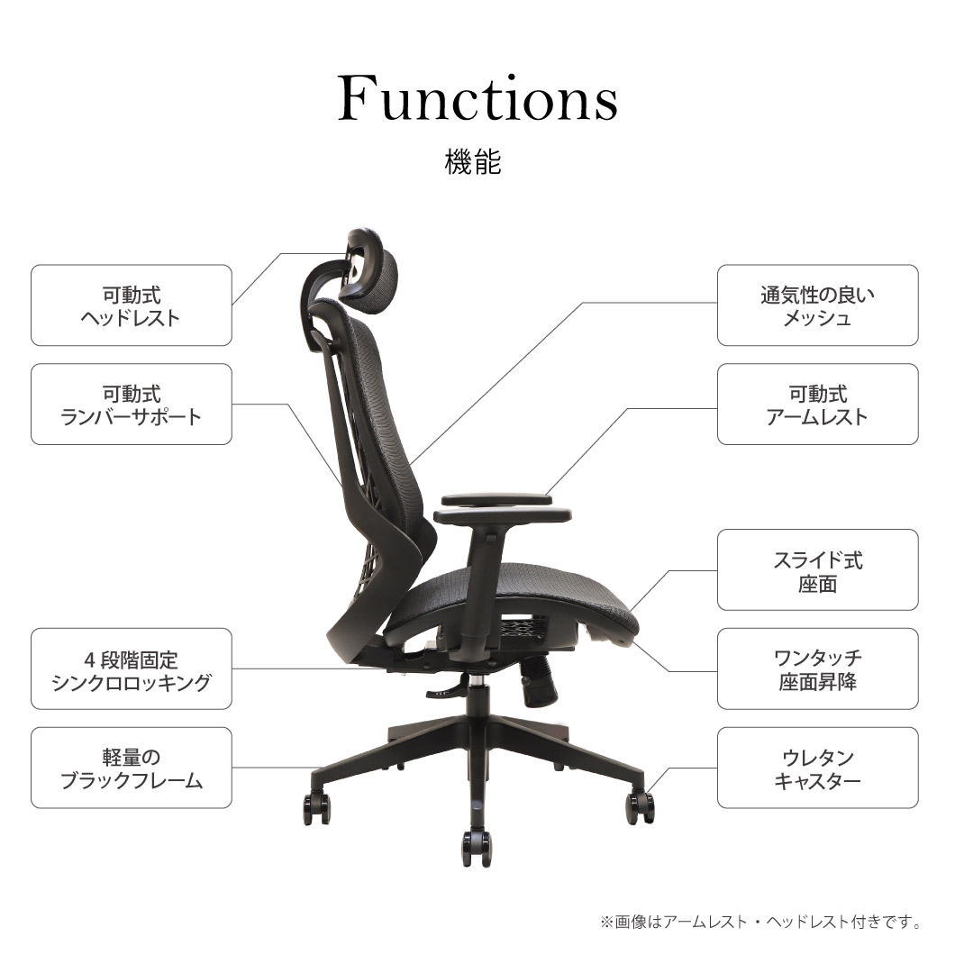 新品メッシュチェア ハイバック ランバーサポート 肘付き WLB-3A - 画像 (7)