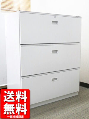 美品 イトーキ シンライン ラテラル書庫 3段 収納庫 鍵付き ホワイト 中古