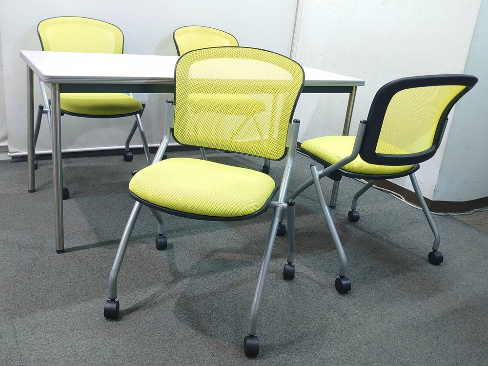 会議テーブルセット 4人用 ミーティングテーブル キャスターチェア DRCP-157MA-W7 中古 - 画像 (4)